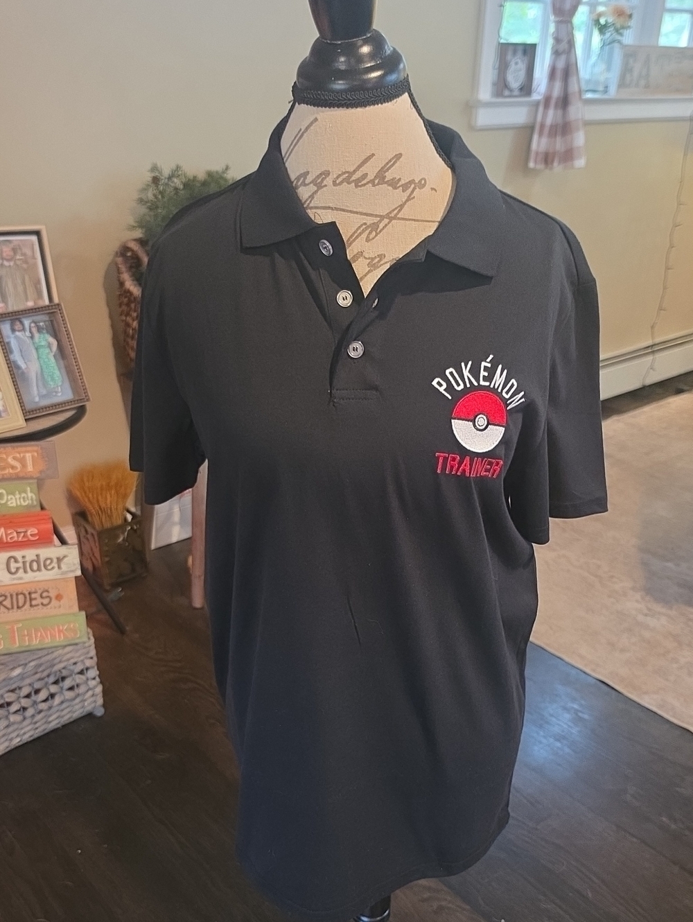 NWT Pokemon Trainer Black Polo Shirt - Embroidered Poké Ball